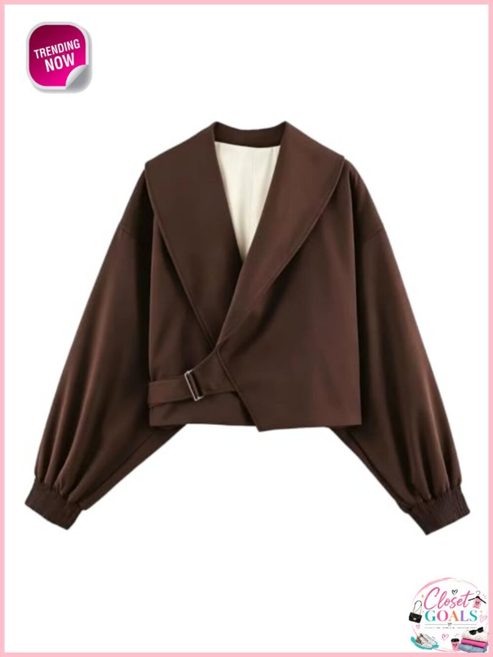 Womens Cropped Oversized Balloon Sleeve Casual Jacket Coat